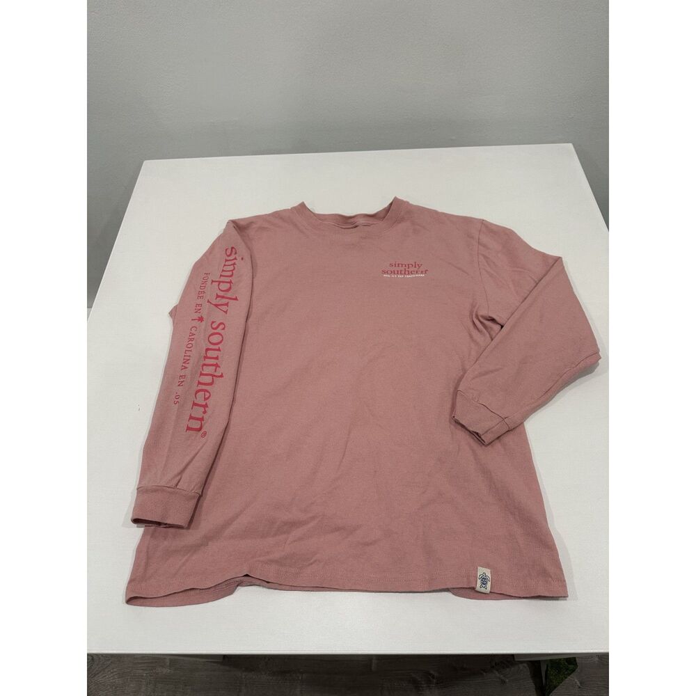Simply Southern Youth Long Sleeve Shirt Pink Sweet Tea Waffle Fries Graphic